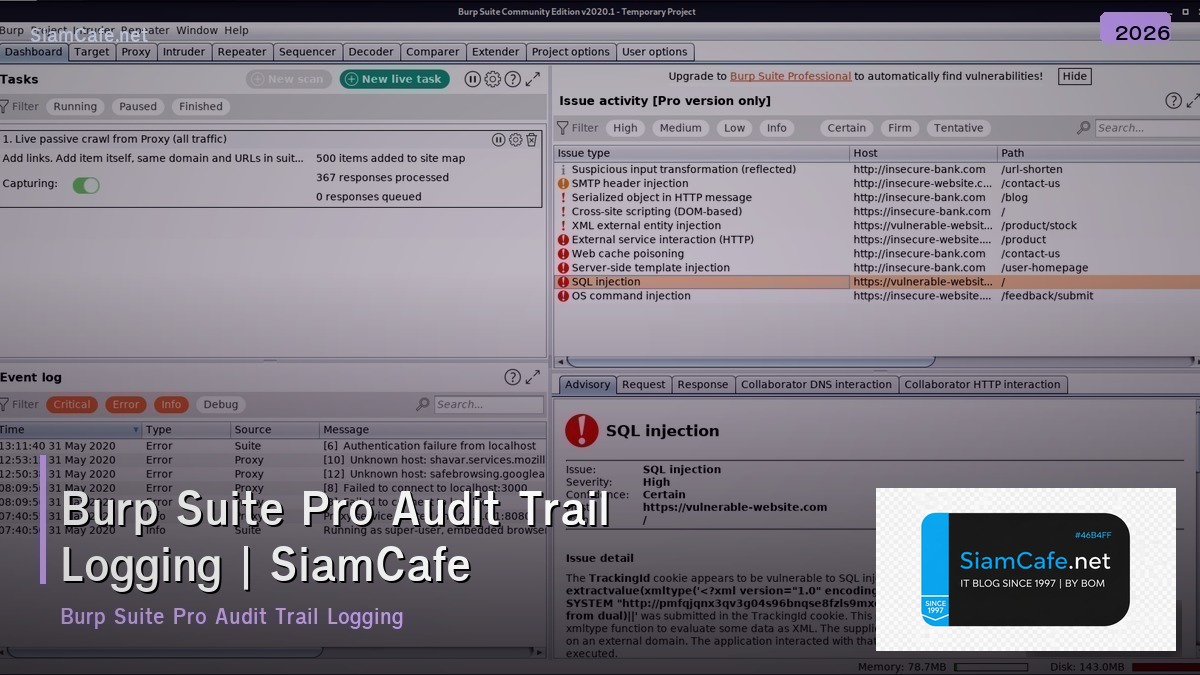 burp suite pro audit trail logging